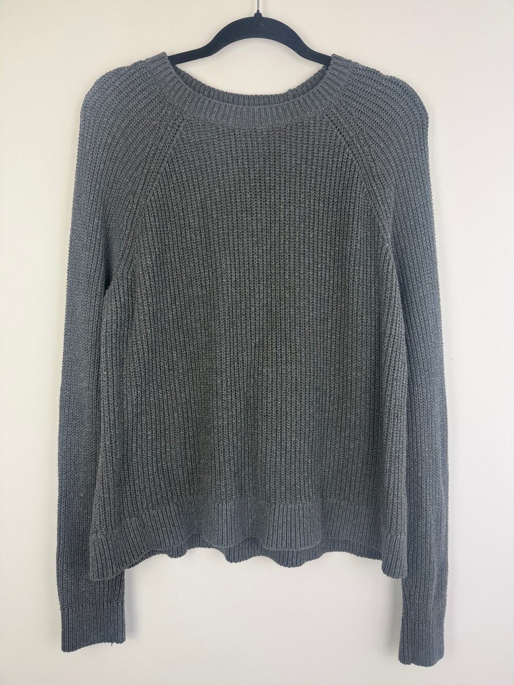 Abercrombie & Fitch Womens Rib Knit Crewneck Raglan Sleeve Gray Sweater Large
